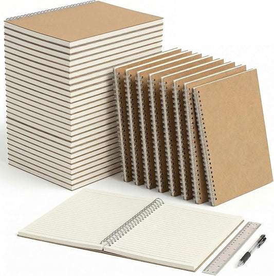 24 Packs Lined A5 Spiral Notebook, 8.3 x 5.5 In, Journals Bulk 120 Pages/60Sheets, Hardcover Spiral A5 Notebook Journal, Kraft Travel Notebooks Bulk for Work School Business Office (24 Packs, Kraft)