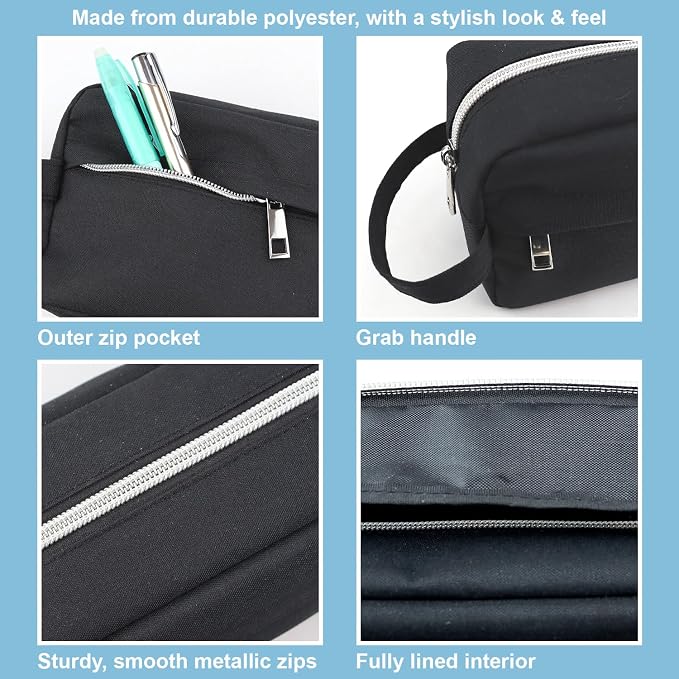 Fashion Stationery Black Pencil Case with Handle, Large Capacity