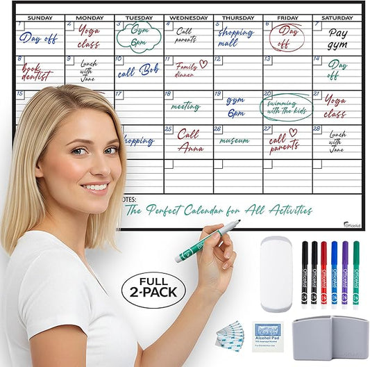 (2 PK) Small Dry Erase Calendar for Wall, 17x26, Small Wall Calendar Dry Erase, White Board for Office, Home & School, Erasable Whiteboard, Monthly Undated Reusable White Board Planner