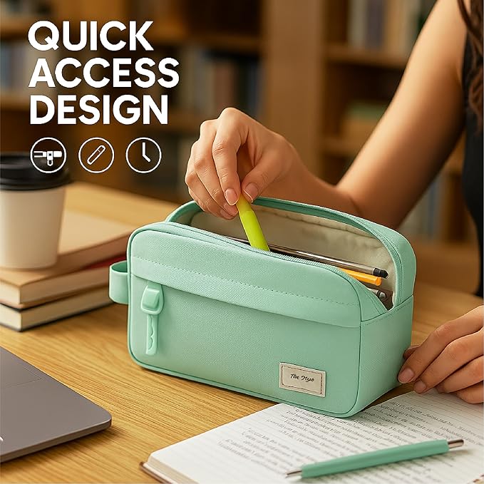 Mr. Pen Large Capacity Pencil Pouches and Bags - Mint Green School