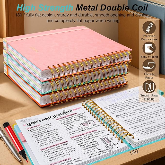 Hardcover Spiral Notebook 8.5"x11" Journal Notebook with Tabs and Removable Dividers 300 Pages 5 Subject Notebook College Ruled, Faux Leather Spiral Bound Notebook for Women School Work(Blue)