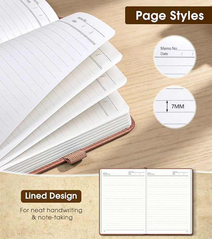 Lined Journal Notebook, A5 Hardcover Leather Journals for Writing, 160 Numbered Pages, 5.7'' x 8.3'' Journaling Notebooks for Men Women, Thick Paper College Ruled Journal for Work Office School, Pink
