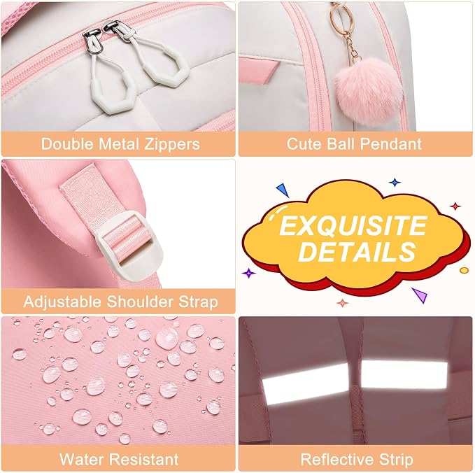 School Backpack for Teen Girls & College Students, Anti-Theft Water Resistant 15.6 Inch Laptop Bookbag with Ergonomic Straps, Multiple Compartments, College High School Bag, Pink