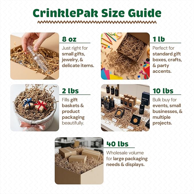 Kraft Crinkle Cut Paper Shred 2 LB | USA Made Gift Basket Filler, Shredded Paper for Gift Baskets, Wedding, Christmas, Mother’s Day, Birthdays, Boxes & Packaging | Kraft