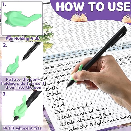 gisgfim Grooved Cursive Handwriting Workbook Magic Reusable Grooved Cursive Handwriting Practice Guided Tracing with Disappearing Ink Pens for Beginners Kids Learning Activities Supplies (Poems)
