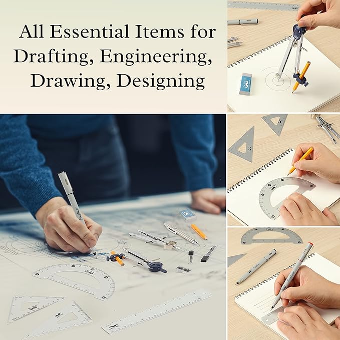 Mr. Pen- Professional Geometry Set, 15 pcs, Geometry Kit for Artists and Students, Geometry Set, Metal Rulers and Compasses, Drawing Tools, Drafting Supplies, Drafting Set, Drafting Tools and Kits