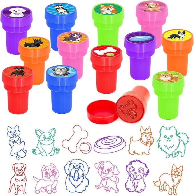 Cinrobiye 24 Pcs Dog Stampers Party Favor Set, Cute Puppy Stamps for Kids Birthday Party, Classroom Rewards, Carnival Prizes, Goody Bag Fillers, Dog Lover Party Supplies