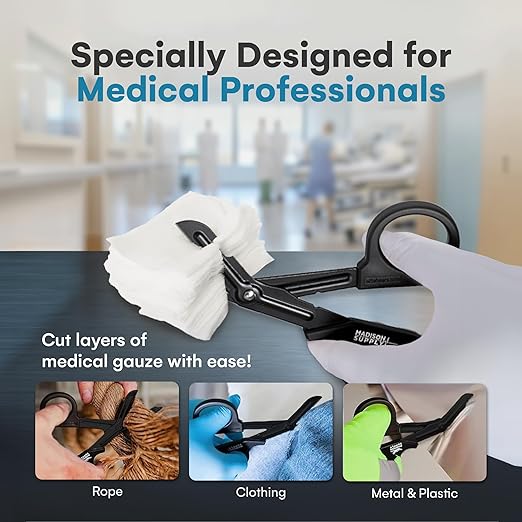 Madison Supply EMT and Trauma Shears for Left and Right Hand -7.5-Inch Bandage Scissors, Stainless Steel Medical Shears -Fluoride-Coated Blades for First Responder, Nurse, and Doctor (2 Pack, Black)