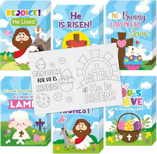 24Pcs Easter Religious Coloring Books - Christian DIY Color-in Pages Booklet Bulk Drawing Easter Theme Activity Party Supplies for School Classroom Rewards Holiday Artwork Gift