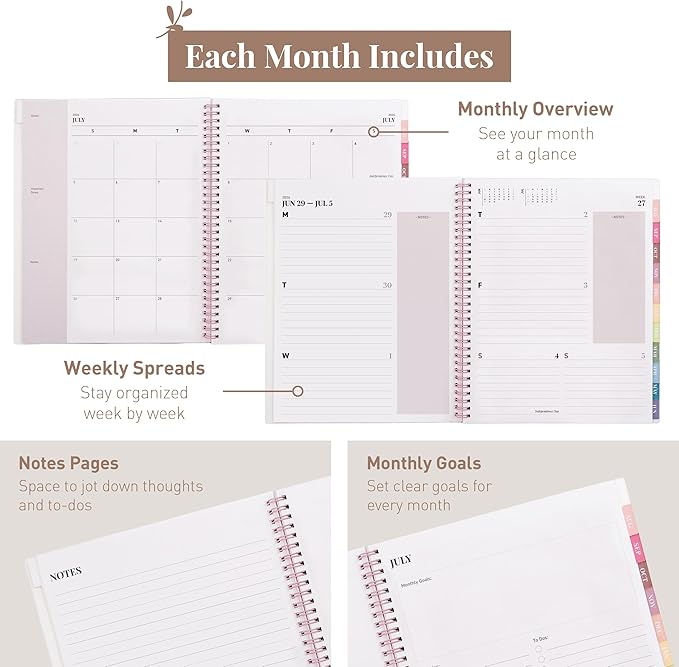 Rileys Academic Planner 2026-2027, Daily, Weekly & Monthly Planner, July 2026 - June 2027, Student Notes Pages, Twin-Wire Binding, Weekly Agenda for School & Work (8.5 x 11-Inches, Typographic, Pink)