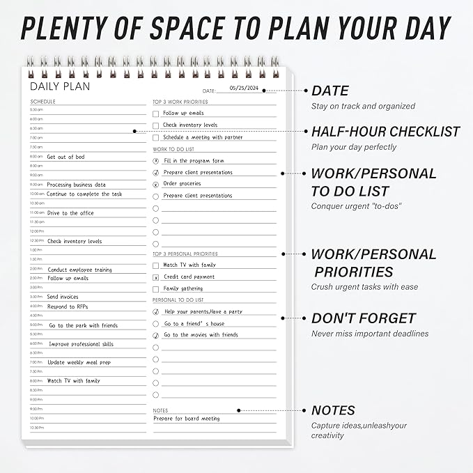 meDolove Hourly Schedule Planner To Do List Notepad Daily Planner 52 Double-Sided Sheets Notebook, 6.5" x 9.8",17 Hours for Organizing Work & Personal Life