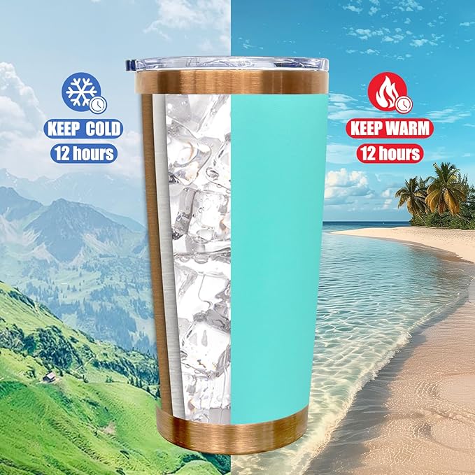 20 oz Tumbler Bulk Stainless Steel Tumblers with Lids and Straws, Double Wall Vacuum Insulated Travel Coffee Mug for Laser Engrave, Powder Coated Cups for Hot and Cold Drinks (Mint Green,1 pack)
