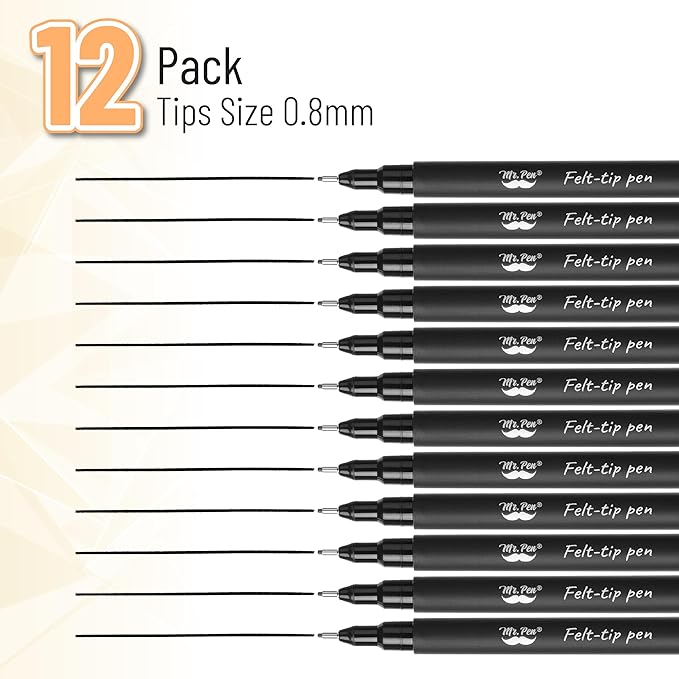 Mr. Pen- Drawing Pens for Artists, 0.8mm, 12 Pack, Black, Micro Pens for Drawing, Fine Point