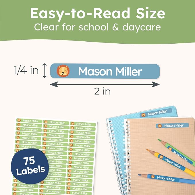 Personalized Kids Name Labels for Pencils Color Mix [75pcs] - Waterproof Name Stickers for School & Daycare - Pencil Custom Name Stickers - Children Name Stick On Labels for Pens (2.0”x0.3”)