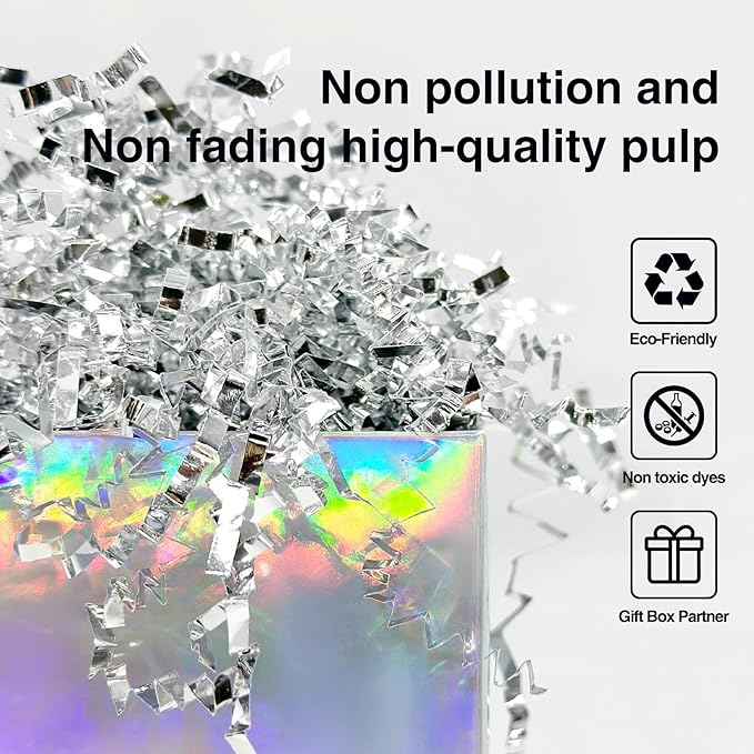 1LB Crinkle Cut Paper Shred Filler for Gift Box Bag and Basket On Holidays(Silvery)