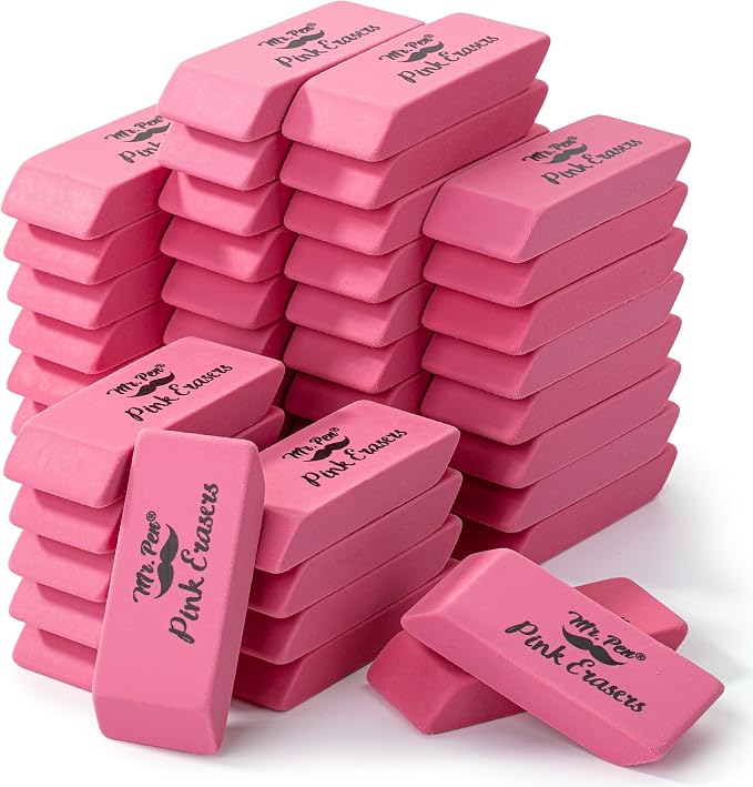 Mr. Pen- Pink Pencil Eraser Bulk, 48 Pack