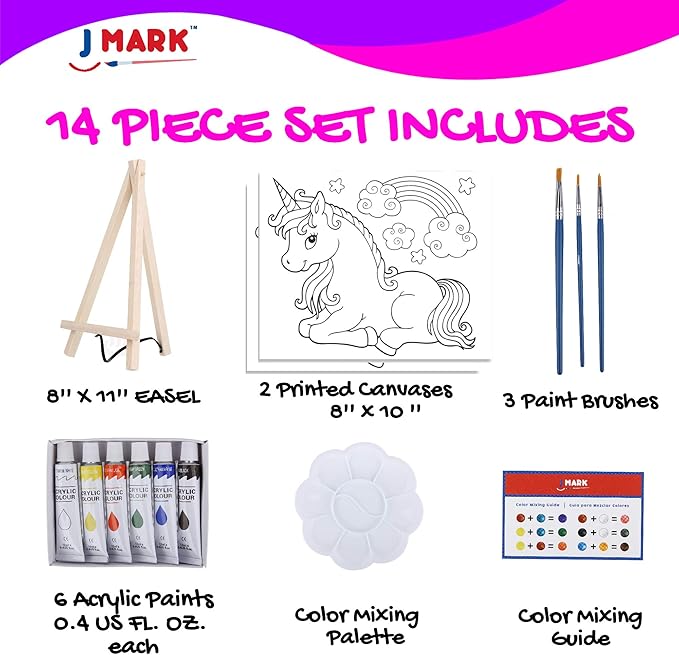 J MARK Kids Painting Set - All Inclusive Acrylic Paint Set for Kids - Safe Painting Supplies