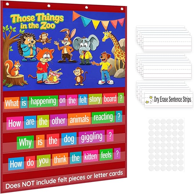 AKAYOK 2-in-1 Felt Board & Pocket Chart, 37”x28 Felt Board for Wall with 54 Self Adhesive Dots & 15 Dry Erase Sentence Strips, Flannel Boards Stories for Preschool, Early Literacy & Speech Therapy