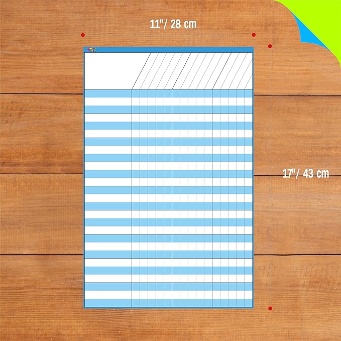 6 Pack Dry Erase Incentive Chart, 6 Multi-Color Tracking Chart for Chore/Responsibility/School Attendance/Homework Progress Tracking, 27 Rows X 15 Columns (11" x 17")