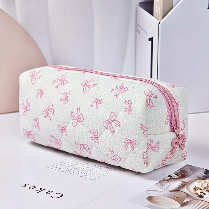Pencil Pouch Cute Pencil Case Office Storage Bag Holder Box Organizer Aesthetic Bow Flower Pattern Makeup Pouch Cosmetic Bag for Women Girls