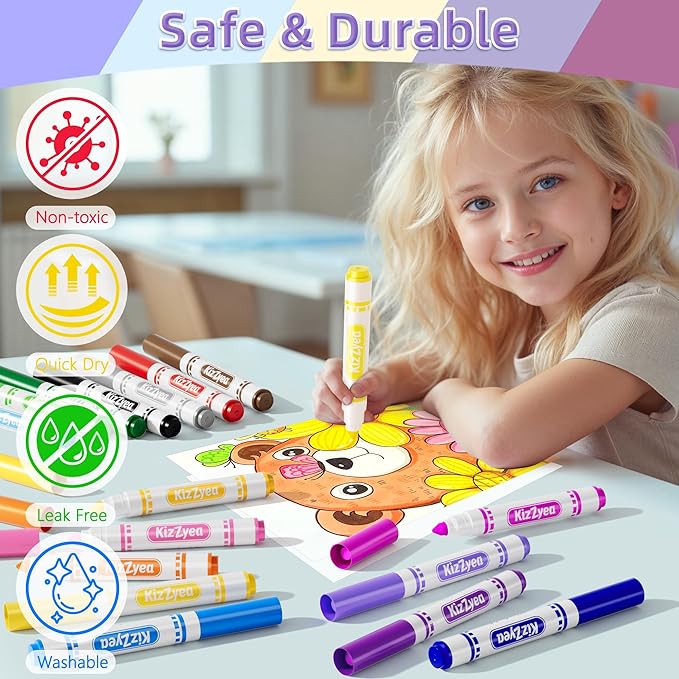 KIZZYEA Washable Markers Bulk, Markers for Kids, 16 Assorted Colors, 256 Count, Broad Line Coloring Marker for School, Student Art Supplies & Back to School Craft, Classroom Essentials for Teachers