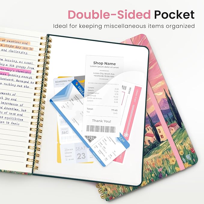 ZOTIA Lined Spiral Journal for Women, A5 Cute Hardcover College Ruled Notebook for Work, School & Note Taking, Aesthetic Writing Journal, 140 Pages (5.8" x 8.3"), Whirling Skies