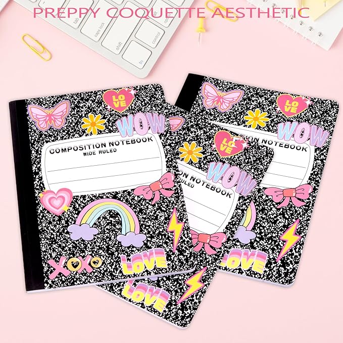 6 Pack Marble Composition Notebook Wide Ruled Preppy Composition Notebooks,Back to School Coquette Aesthetic Notebooks Perfect-bound 80 Pages (40 Sheets) 9.75x7.5 Inches
