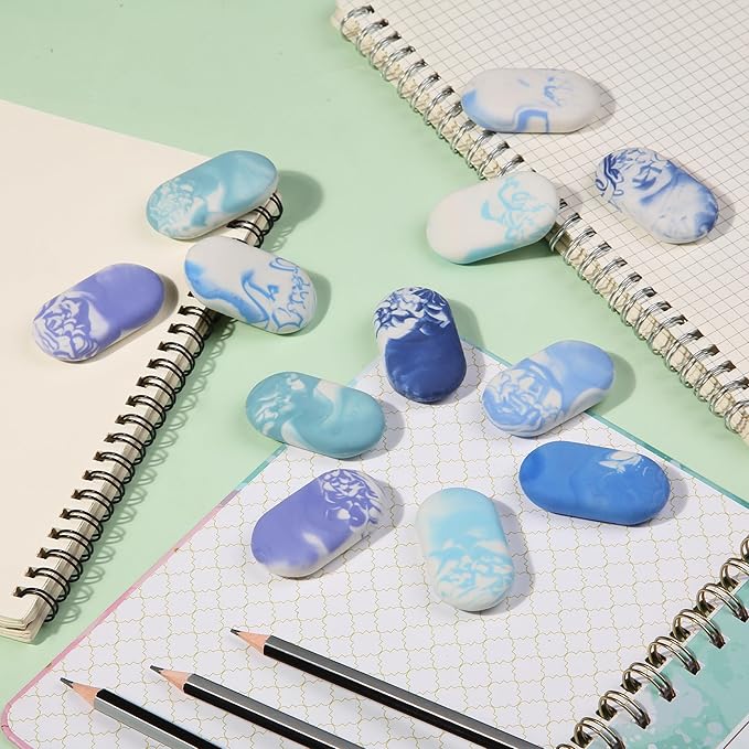 Mr. Pen- Marble Pencil Erasers, 12 Pack, 1" x 2", Soft Rubber Marble Pencil Erasers for School, Office, Art Sketching, Homework, Exams, Clean Smudge-Free Correction