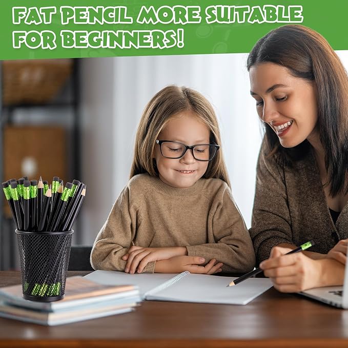 Fainne 48 Pcs Fat Pencils Jumbo Big Thick Large Pencils and 3 Pieces Sharpeners for Kids Beginners Preschoolers Kindergarten School Office Supplies(Black,Round)
