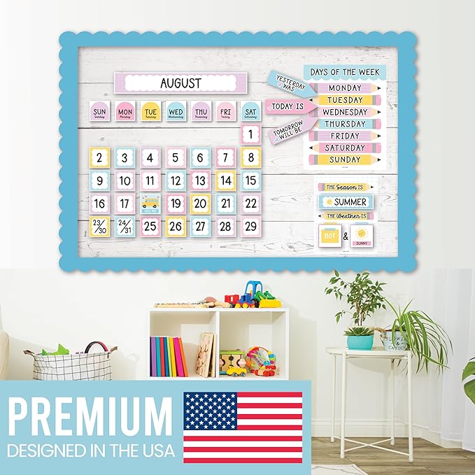 Classroom Calendar Set Bulletin Board Decor – 98 pcs School Calendar for Classroom Elementary & Preschool, Bulletin Board Decorations with Weather Chart & Seasons, Pastel Teacher Must Haves