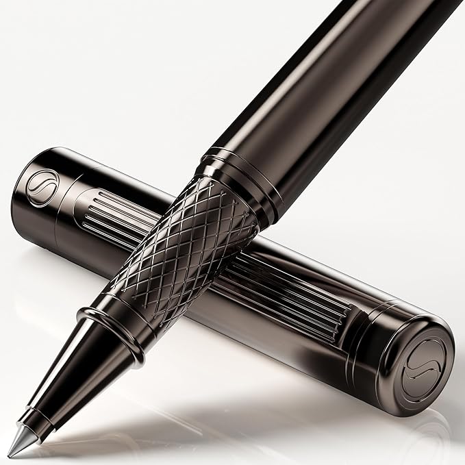 Scriveiner Gun-Metal Rollerball Pen - Stunning Luxury Pen, Schmidt Ink Refill, Best Roller Ball Gift Set for Men & Women, Professional, Executive Office, Nice Pens