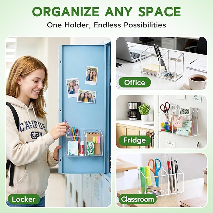 MR.MATE Magnetic Pen Holder, Acrylic Magnetic Dry Erase Marker Holder for Whiteboard, Non-Slip Pencil Cup Holders for Fridge, Magnet Locker Organizer for Office Classroom Desk (Clear)