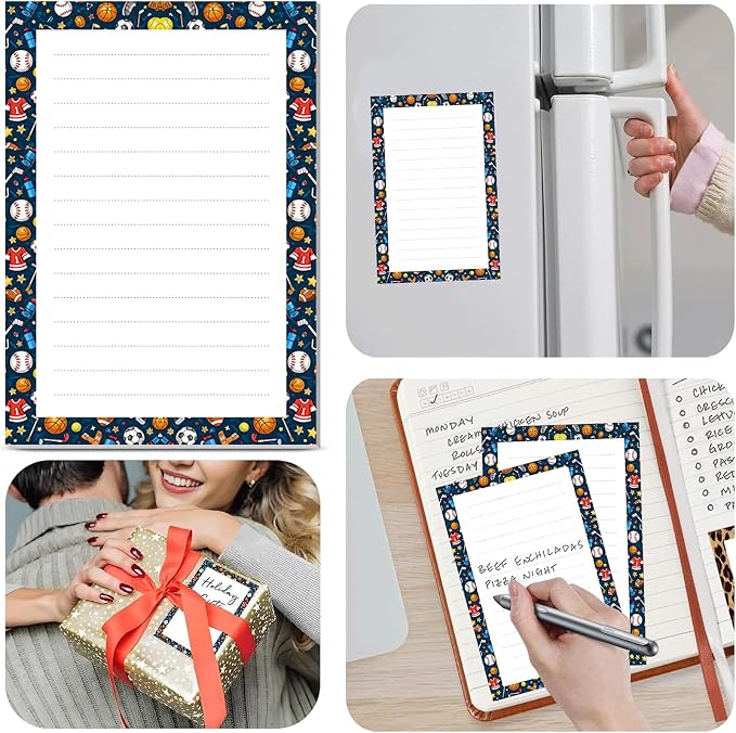 2 Pack Lined Sticky Notes 4x6 in, Cute Self-Stick Notepads with Lines, Large Memo Pads Strong Adhesive for Office, Home Funny Sport Design