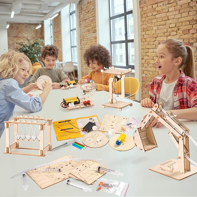 Yutin 16 Set STEM Kits, Wood Car Science Building Kits for Kids Ages 8-12, 3D Wooden Puzzle Crafts for Boys 8, Assembly Model Set for Girls 8 9 10 11 12+