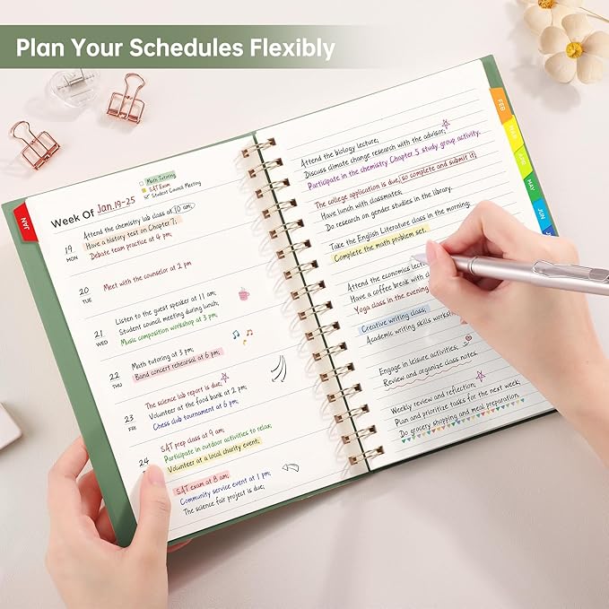 EMSHOI Undated Planner, Weekly and Monthly Calendar, 53 Weeks and 12 Months, A5 (6.38" x 8.35"), 100GSM Thick Paper, PVC Cover, Monthly Tabs, Note Pages, Start Anytime