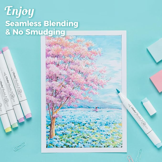 Ohuhu Double-Sided Marker Pad, Bleedproof Art Sketchbook – 7"x10" Large, 160 lb/280 gsm Heavyweight Smooth Paper – 50 Sheets/100 Pages, Spiral-Bound Drawing Book for Alcohol Markers