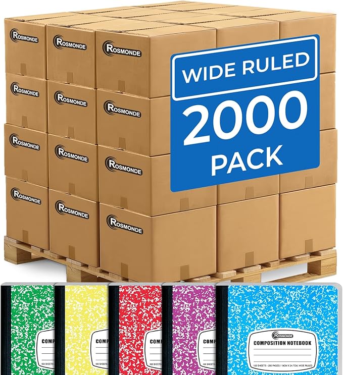 Rosmonde 2000 Pack (Pallet) Composition Notebooks Bulk, Wide Ruled, Full Pallet of Composition Notebooks, 100 Sheets (200 Pages), 9-3/4 x 7-1/2, Bulk Notebooks for School & Office, 4-7 Days Transit