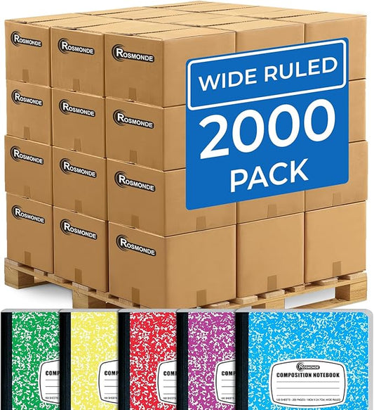 Rosmonde 2000 Pack (Pallet) Composition Notebooks Bulk, Wide Ruled, Full Pallet of Composition Notebooks, 100 Sheets (200 Pages), 9-3/4 x 7-1/2, Bulk Notebooks for School & Office, 4-7 Days Transit