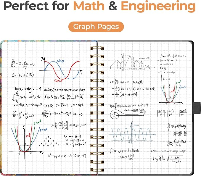 AHGXG Graph Grid Paper Notebook, 160 Pages, A5 Medium Size (5.7'' x 8.3'')