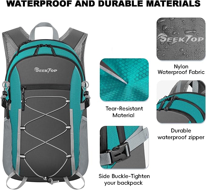 Seektop Packable Waterproof Hiking Backpack, 20L Lightweight Daypack | Tear-Resistant Nylon Material, Multi-Compartment Storage, Ultralight Small Foldable Travel Hiking Daypack for Men & Women