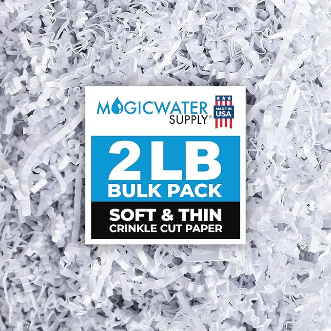 MagicWater Supply Soft & Thin Crinkle Cut Paper - 2 LB - White - Paper Shred Filler for Gift Wrapping, Basket Filling, Birthdays, Weddings, Anniversaries, Valentines Day, and other occasions