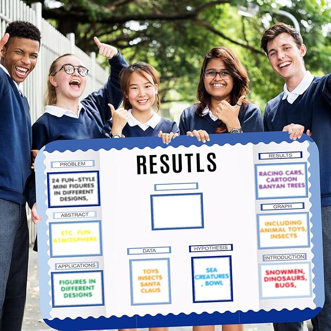 Sinload 92 Pcs Science Fair Board Supplies 60 Trim Scalloped Poster Boards 18 Presentation Subtitles 6 Project Titles 8 Letter Sticker for Classroom Display Boards(Blue Tone,Wave)