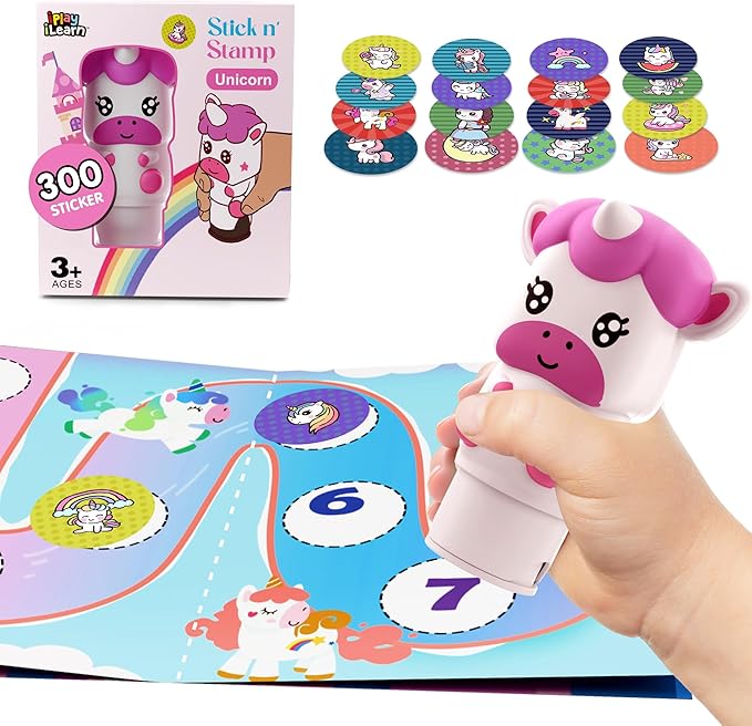 iPlay, iLearn Kids Unicorn Sticker Stamp Set - 400+ Stickers 18-Page Activity Book, Toddler Creative Mess-Free Art Craft Educational Travel Toy, Birthday Easter Basket Gifts 3 4 5 6 Year Old Girl Boy