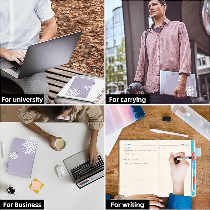 2026 Year Magnetic Buckle Weekly and Monthly Calender Planner 12 Month 5.5" x 8.3" Hardcover Soft Leather Bound Goal Habit Tracker Organizer Planning Book with Tabs , Cute Planner,Daily Schedule School Office Schedule for Women Men（Purple)