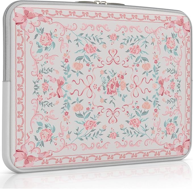iCasso Laptop Sleeve 13 inch for MacBook Air 13-13.6 inch,Cute Laptop case for MacBook Neo/Pro 13 inch, Slim Protective Travel Carrying Case Sleeve for 14 inch Chromebook, HP, Retro Bow Pink