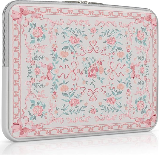 iCasso Laptop Sleeve 13 inch for MacBook Air 13-13.6 inch,Cute Laptop case for MacBook Neo/Pro 13 inch, Slim Protective Travel Carrying Case Sleeve for 14 inch Chromebook, HP, Retro Bow Pink