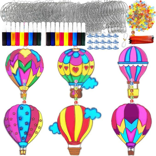 Ayhuhra 30 Set Hot Air Balloon Suncatcher Craft Kits, DIY Window Art | Hot Air Balloon crafts for summer parties, travel decor, adventure themes, colorful windows, and seasonal art projects