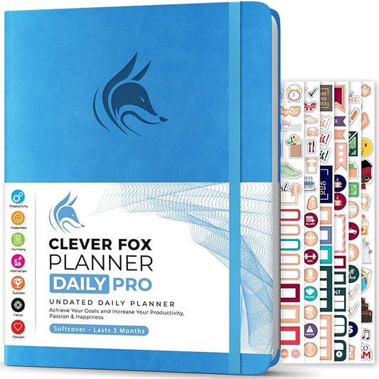 Clever Fox Planner Daily PRO - 8.5 x 11" A4 Size Daily Life Planner and Gratitude Journal to Increase Productivity, Time Management and Hit Your Goals - Undated - Lasts 3 Months (Blue)
