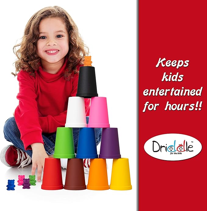 Driddle Colorful Counting Bears with Matching Cups - 100 Bears - Sort, Count & Color Recognition Learning Toy for Toddler & Kids - Montessori Education - Preschool Game