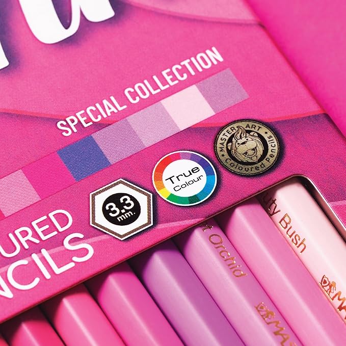 MASTERART Colored Pencils Special Collection Set of 12 Colors for Kids and Adults Coloring (PINK SET)